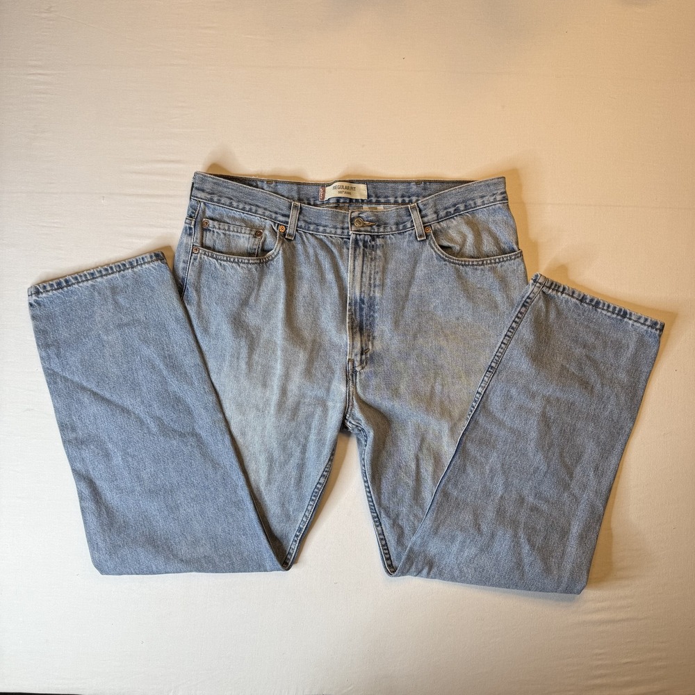 Levis 505 Jeans‎ Mens 40x32 Blue Regular Fit Denim Straight Leg Distressed Tear